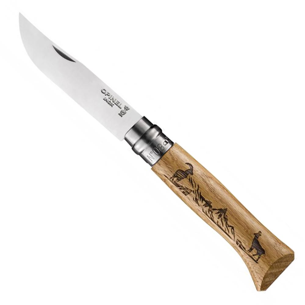 Opinel Inox No 8 Meşe Saplı Keçi Desenli Paslanmaz Çelik Çakı